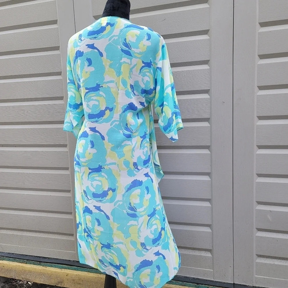 LulaRoe Women's Aqua Blue Yellow Floral Sheer Open Front Kimono Size Small - Picture 5 of 11
